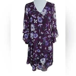 Calvin Klein Women’s Purple Floral 3/4 Sleeve Shift Dress. Size:6